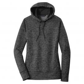 Sport-Tek LST225 Ladies PosiCharge Electric Heather Fleece Hooded Pullover - Grey/Black Electric