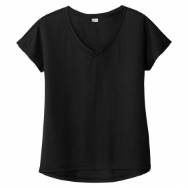 Sport-Tek Ladies PosiCharge LST401 Tri-Blend Wicking Dolman Tee - Black Triad Heather