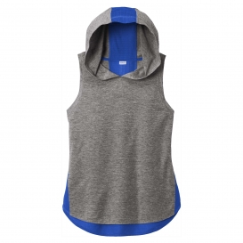 Sport-Tek LST410 Ladies PosiCharge Tri-Blend Wicking Draft Hoodie Tank - True Royal/Dark Grey Heather