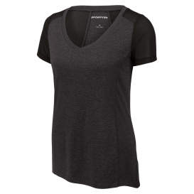 Sport-Tek LST465 Ladies Endeavor Tee - Black Heather/Black