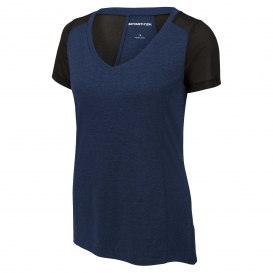 Sport-Tek LST465 Ladies Endeavor Tee - Dark Royal Heather/Black