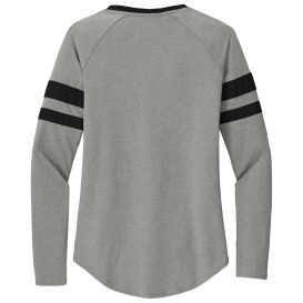 Sport-Tek LST6043 Ladies Halftime Stripe Long Sleeve V-Neck Tee - Black/Vintage Heather