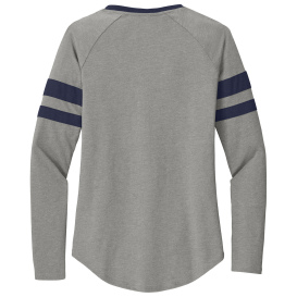 Sport-Tek LST6043 Ladies Halftime Stripe Long Sleeve V-Neck Tee - True Navy/Vintage Heather
