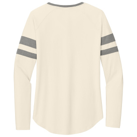 Sport-Tek LST6043 Ladies Halftime Stripe Long Sleeve V-Neck Tee - Vintage Heather/Ecru