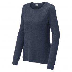 Sport-Tek LST710 Ladies Exchange 1.5 Long Sleeve Crew Tee - Dark Denim Heather