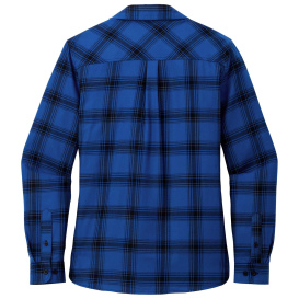 Port Authority LW669 Ladies Plaid Flannel Shirt - Royal/Black Open Plaid