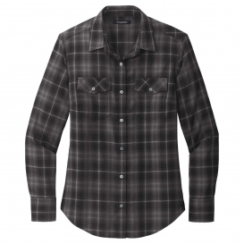 Port Authority LW672 Ladies Long Sleeve Ombre Plaid Shirt - Deep Black
