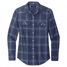 Port Authority LW672 Ladies Long Sleeve Ombre Plaid Shirt - True Navy