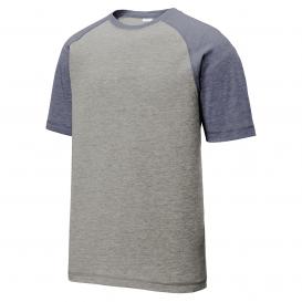 Sport-Tek ST400 PosiCharge Tri-Blend Wicking Raglan Tee - True Navy Heather/Light Grey Heather
