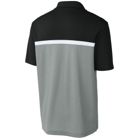 Sport-Tek ST741 UV Micropique Colorblock Polo - Black/Gray Concrete Heather/White