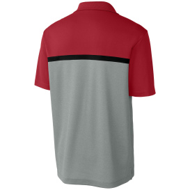 Sport-Tek ST741 UV Micropique Colorblock Polo - Deep Red/Gray Concrete Heather/White