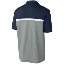 Sport-Tek ST741 UV Micropique Colorblock Polo - True Navy/Gray Concrete Heather/White