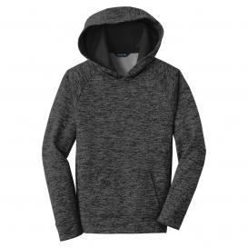 Sport-Tek YST225 Youth PosiCharge Electric Heather Fleece Hooded Pullover - Grey/Black Electric