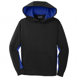 Sport-Tek YST235 Youth Sport-Wick Fleece Colorblock Hooded Pullover - Black/True Royal