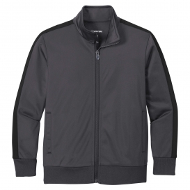 Sport-Tek YST94 Youth Full-Zip Tricot Track Jacket - Graphite Grey/Black