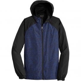 Sport-Tek JST40 Heather Colorblock Raglan Hooded Wind Jacket - True Royal Heather/Black