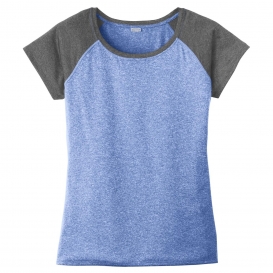 Sport-Tek LST362 Ladies Heather-On-Heather Contender Scoop Neck Tee - True Royal Heather/Graphite Heather