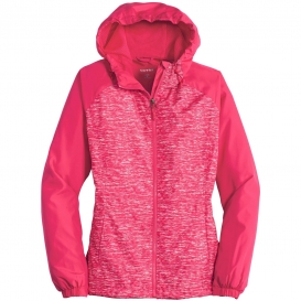 Sport-Tek LST40 Ladies Heather Colorblock Raglan Hooded Wind Jacket - Pink Raspberry Heather/Pink Raspberry