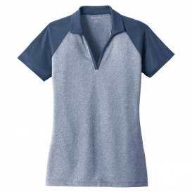Sport-Tek LST641 Ladies PosiCharge RacerMesh Raglan Heather Block Polo - True Navy Heather/True Navy
