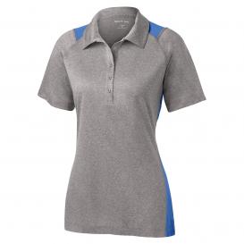 Sport-Tek LST665 Ladies Heather Colorblock Contender Polo - Vintage Heather/Carolina Blue