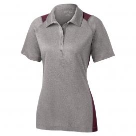 Sport-Tek LST665 Ladies Heather Colorblock Contender Polo - Vintage Heather/Maroon