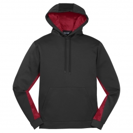 Sport-Tek ST239 Sport-Wick CamoHex Fleece Colorblock Hooded Pullover - Black/Deep Red