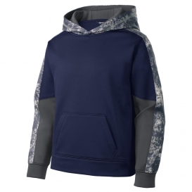 Sport-Tek YST231 Youth Sport-Wick Mineral Freeze Fleece Colorblock Hooded Pullover - True Navy/Navy