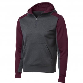 Sport-Tek ST249 Colorblock Tech Fleece 1/4-Zip Hooded Sweatshirt - Graphite Heather/Maroon