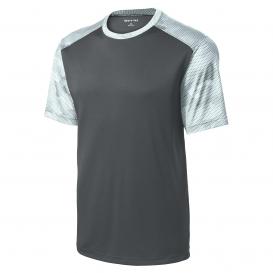 Sport-Tek ST371 CamoHex Colorblock Tee - Iron Grey/White