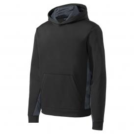Sport-Tek YST239 Youth Sport-Wick CamoHex Fleece Colorblock Hooded Pullover - Black/Dark Smoke Grey