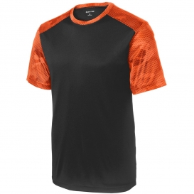 Sport-Tek YST371 Youth CamoHex Colorblock Tee - Black/Neon Orange
