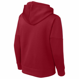 Sport-Tek YST255 Youth Sport-Wick Fleece United Pullover Hoodie - Deep Red/White