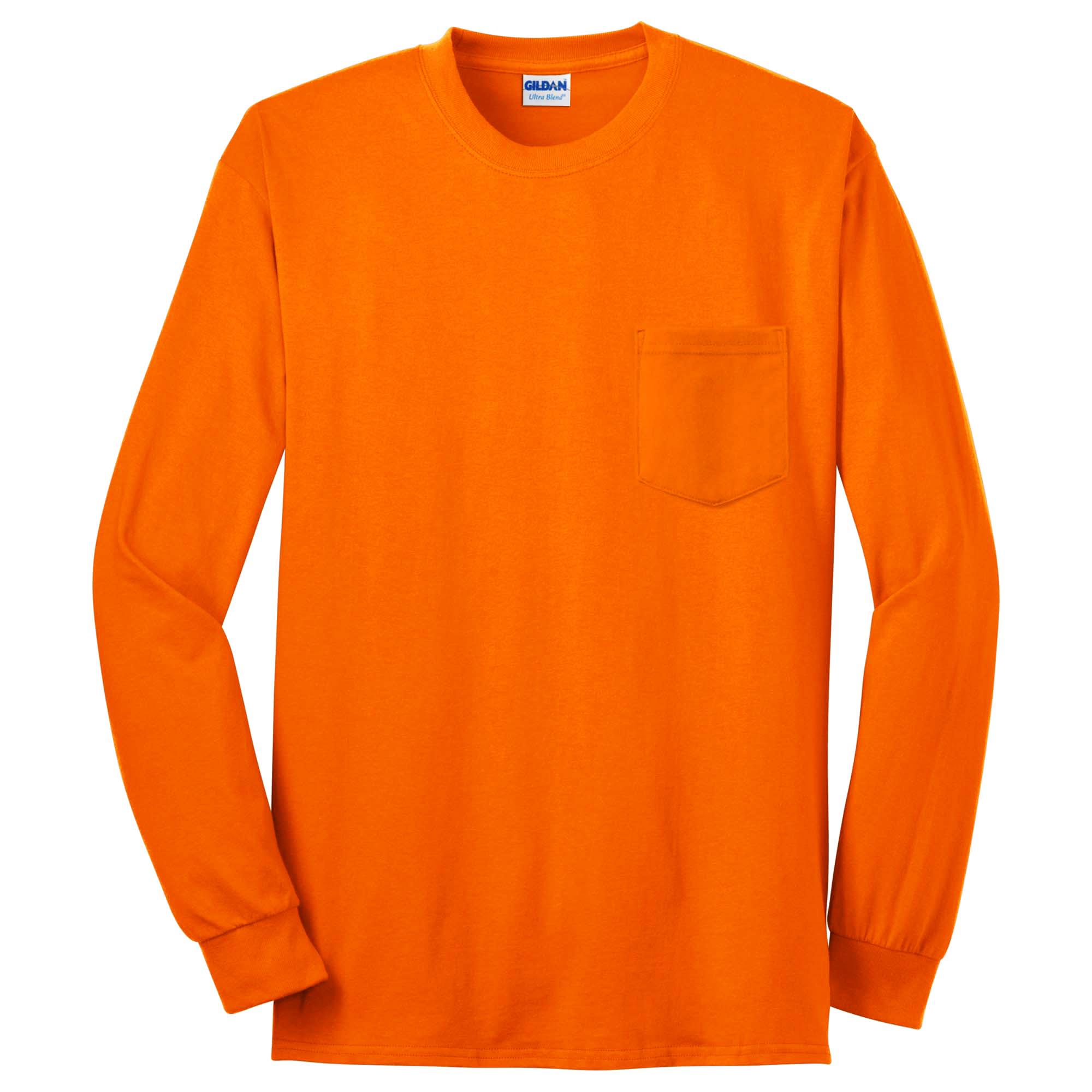 Gildan 2410 Ultra Cotton Long Sleeve T-Shirt with Pocket - S. Orange ...