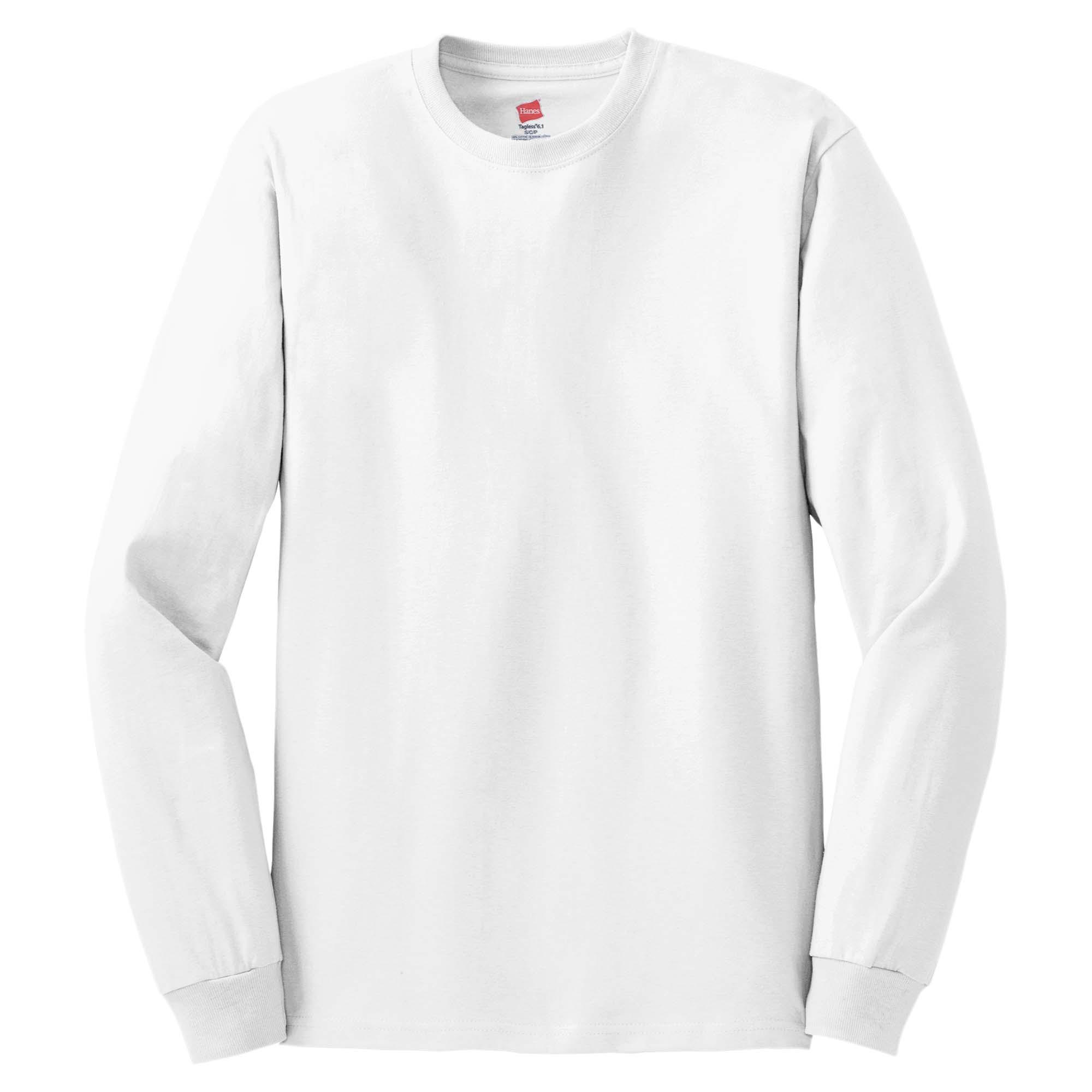 Hanes 5586 Authentic 100% Cotton Long Sleeve T-Shirt - White | Full Source