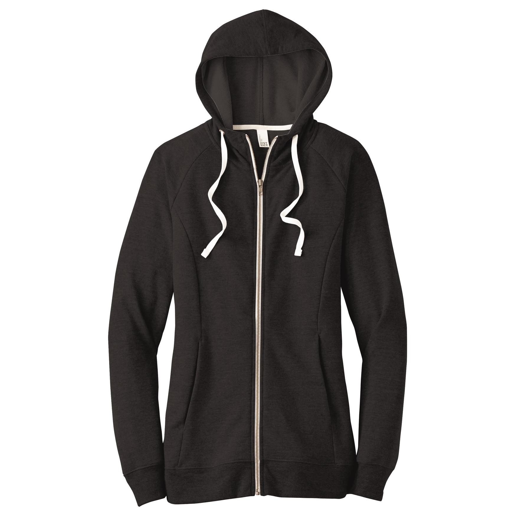 District DT456 Women’s Perfect Tri French Terry Full-Zip Hoodie - Black