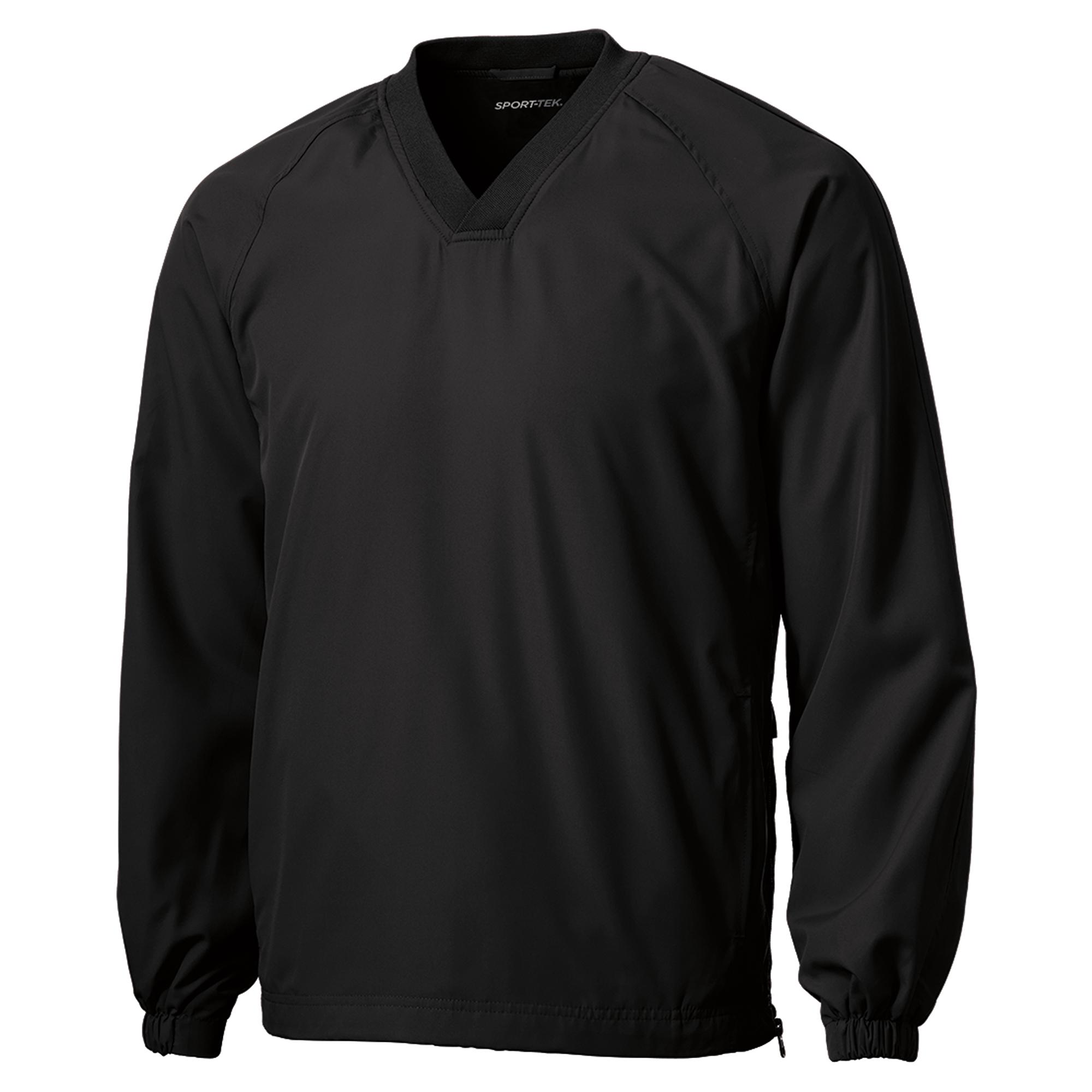 Sport-Tek JST72 V-Neck Raglan Wind Shirt - Black | Full Source