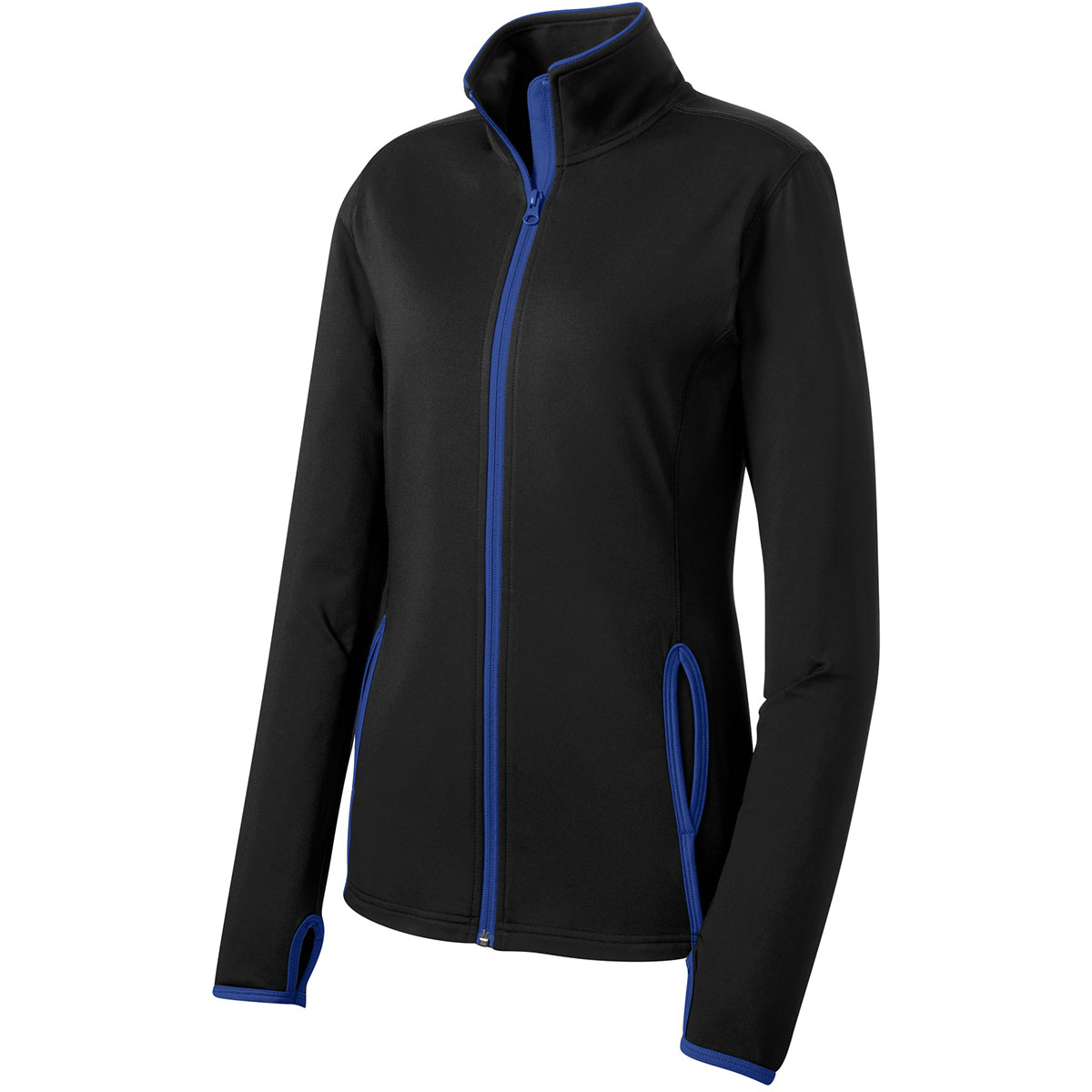 Sport Tek LST853 Ladies Sport Wick Stretch Contrast Full Zip Jacket Black True Royal Full Source