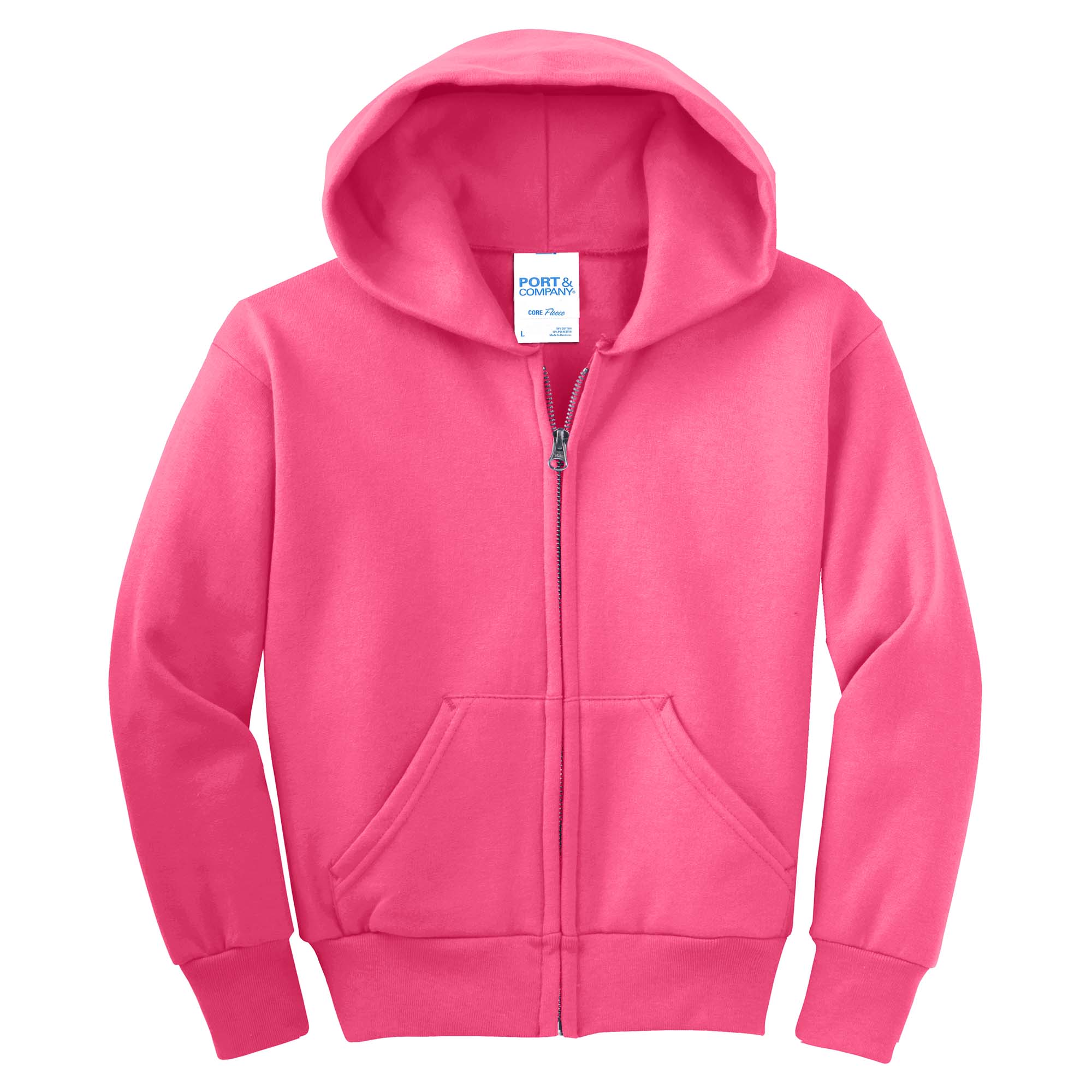 Port & Company PC90YZH Youth Core Fleece Full-Zip Hooded Sweatshirt ...