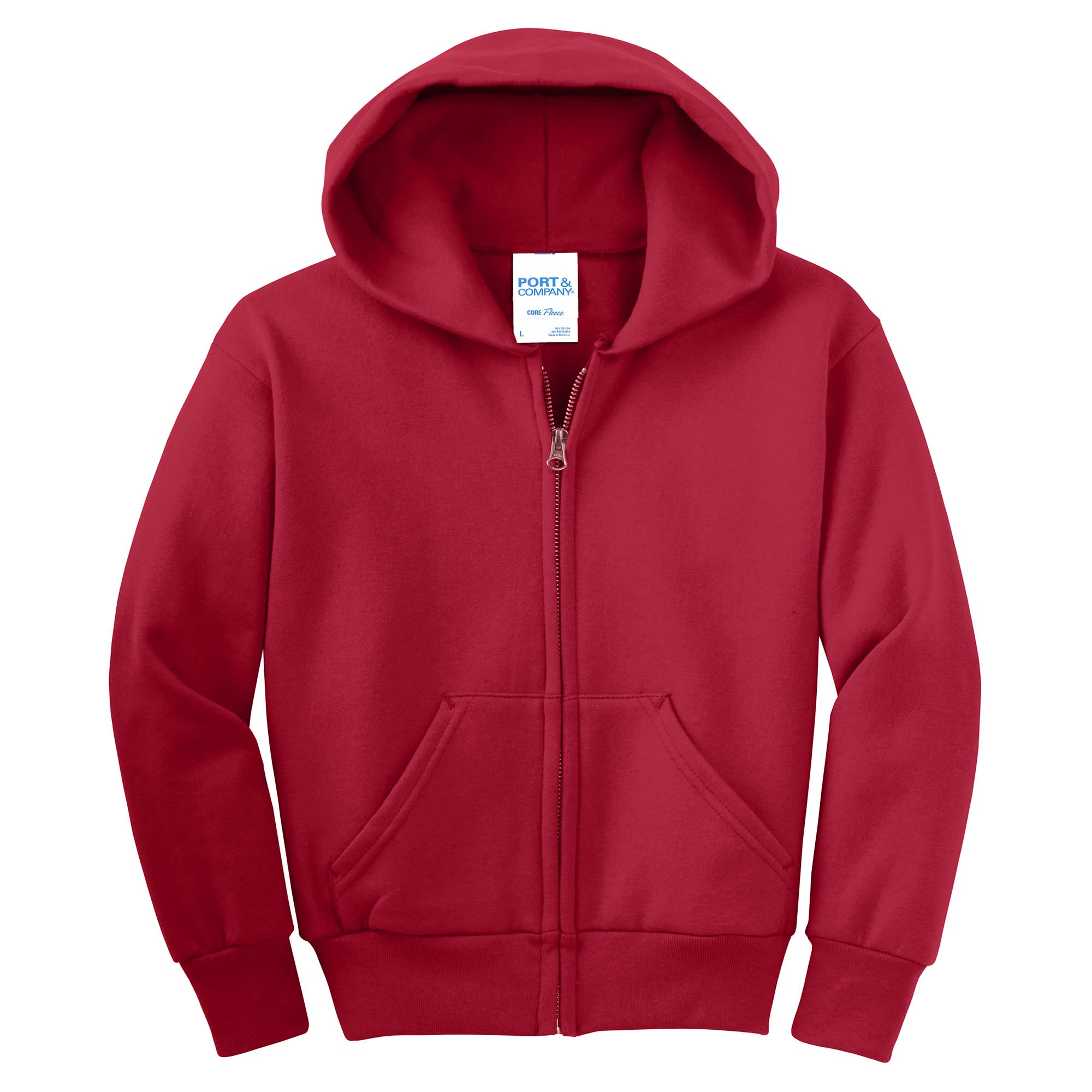Red Port & Company Youth Full Zip Fleece Hooded Sweatshirt Medium