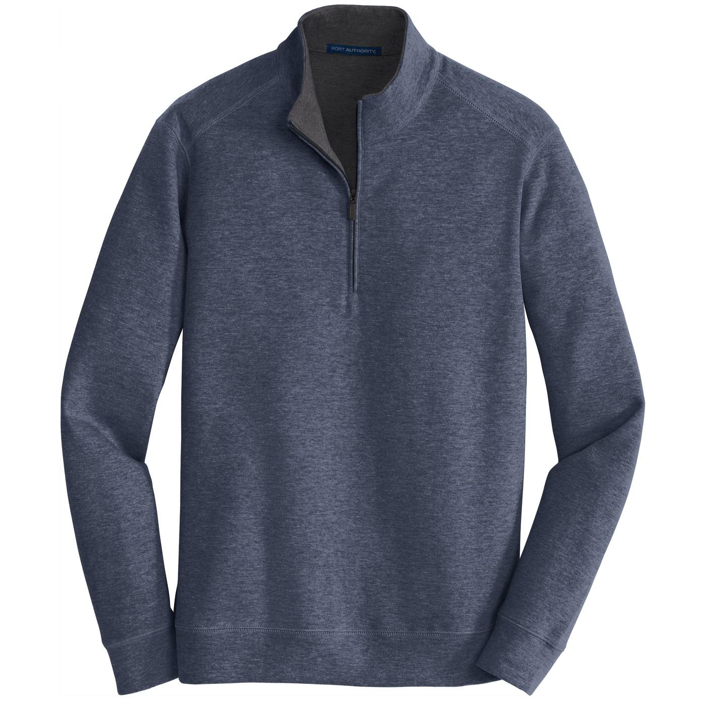 Port Authority K807 Interlock 1/4-Zip - Estate Blue Heather/Charcoal ...