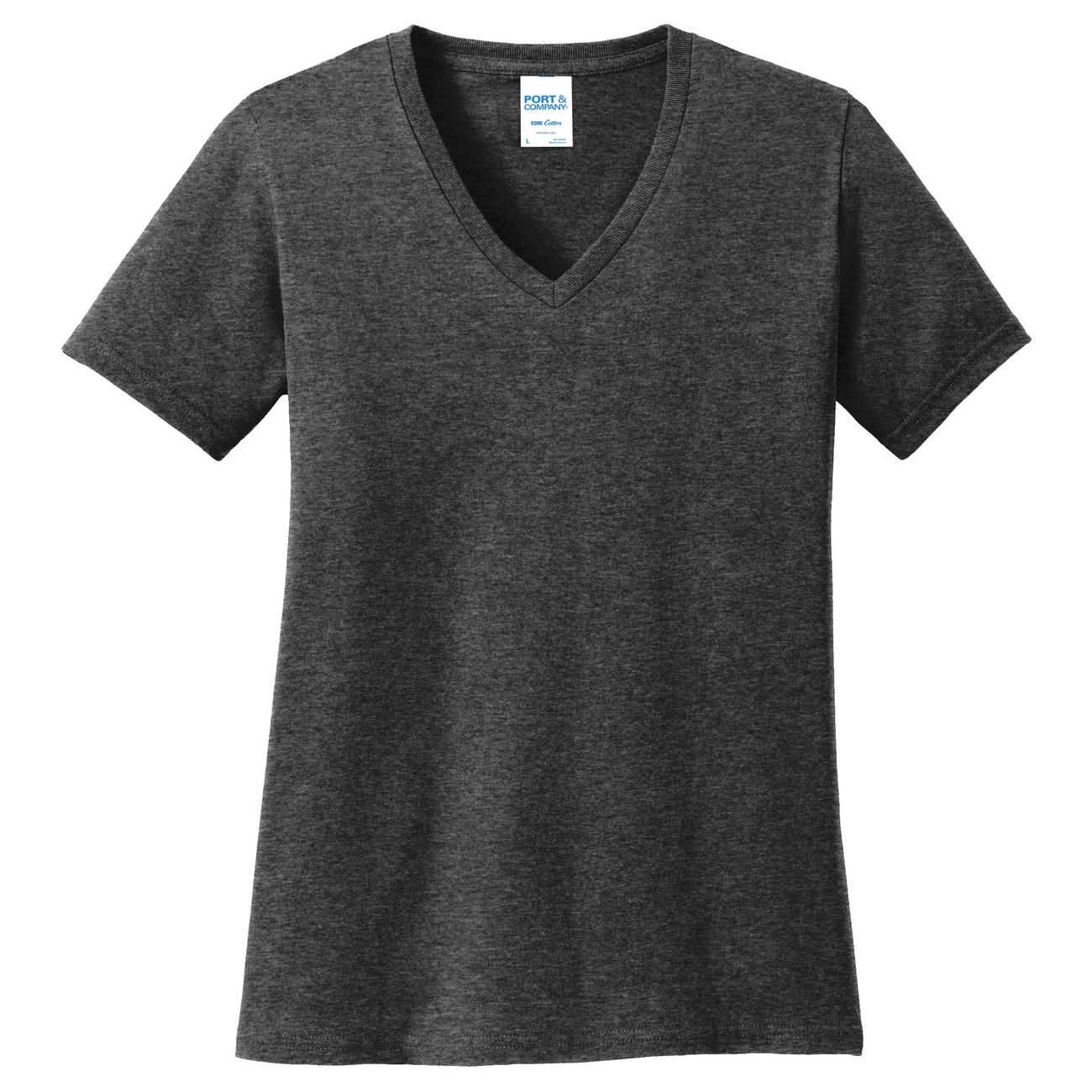 Port & Company LPC54V Ladies Core Cotton V-Neck Tee - Dark Heather Grey ...