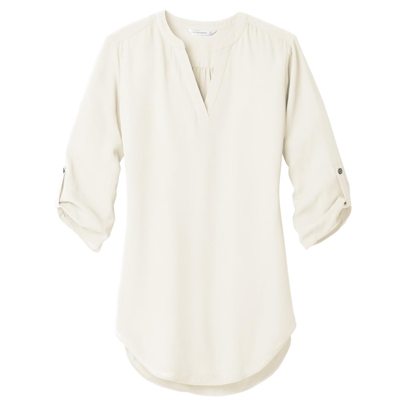 Port Authority LW701 Ladies 3/4-Sleeve Tunic Blouse - Ivory Chiffon ...