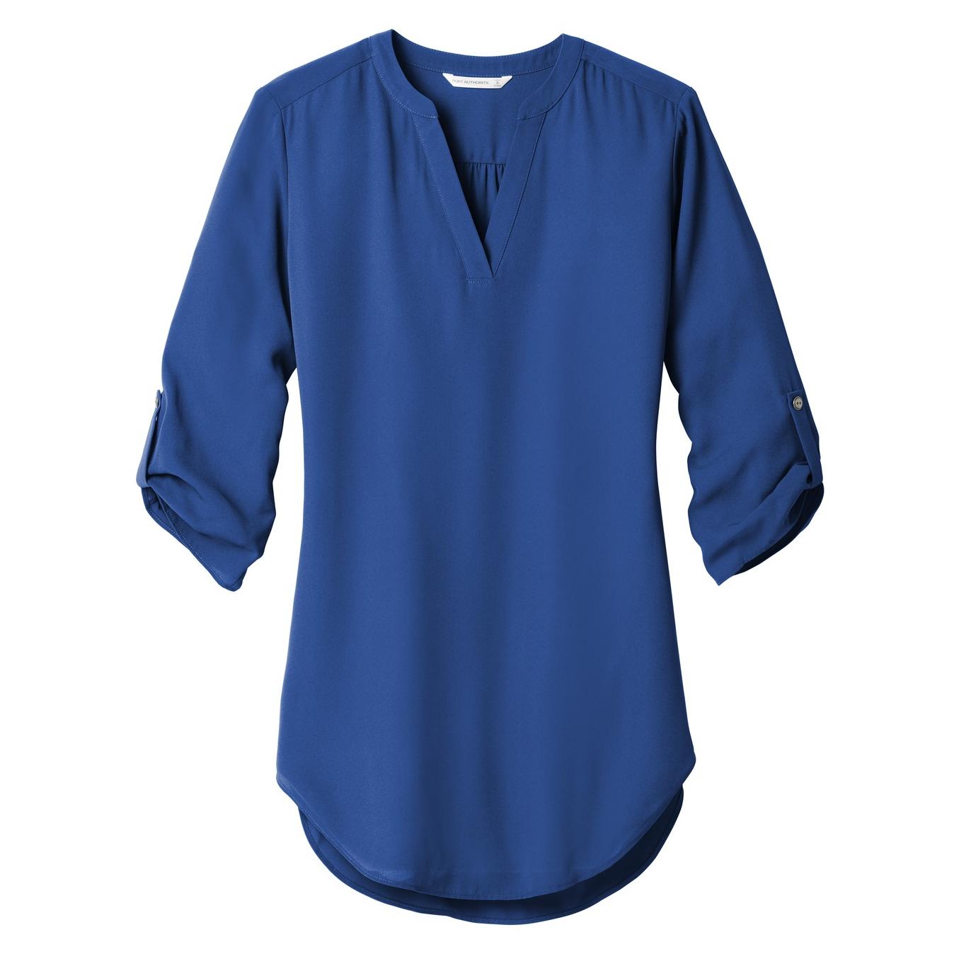 A.Jesdani Women's 3/4 Sleeve V-Neck Tunic Top - Dark Blue Floral Print Plus Size Blouse