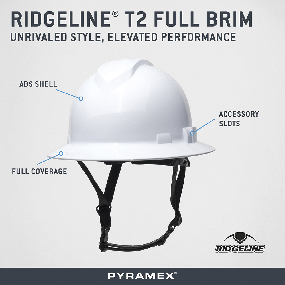 Pyramex HPT256110 Ridgeline T2 Full Brim Hard Hat - 6-Point
