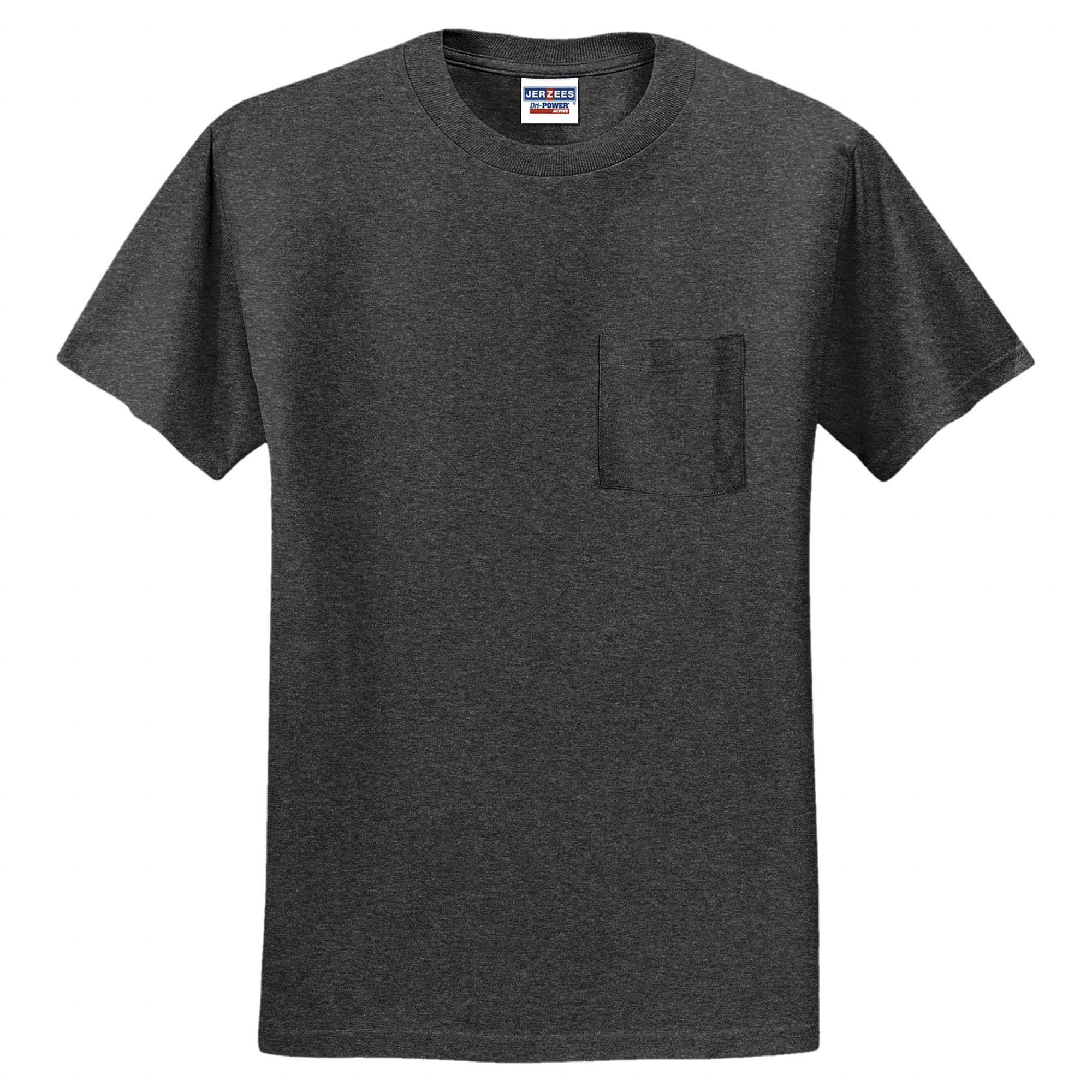 Jerzees 29MP Dri-Power 50/50 Cotton/Poly Pocket T-Shirt - Black Heather ...