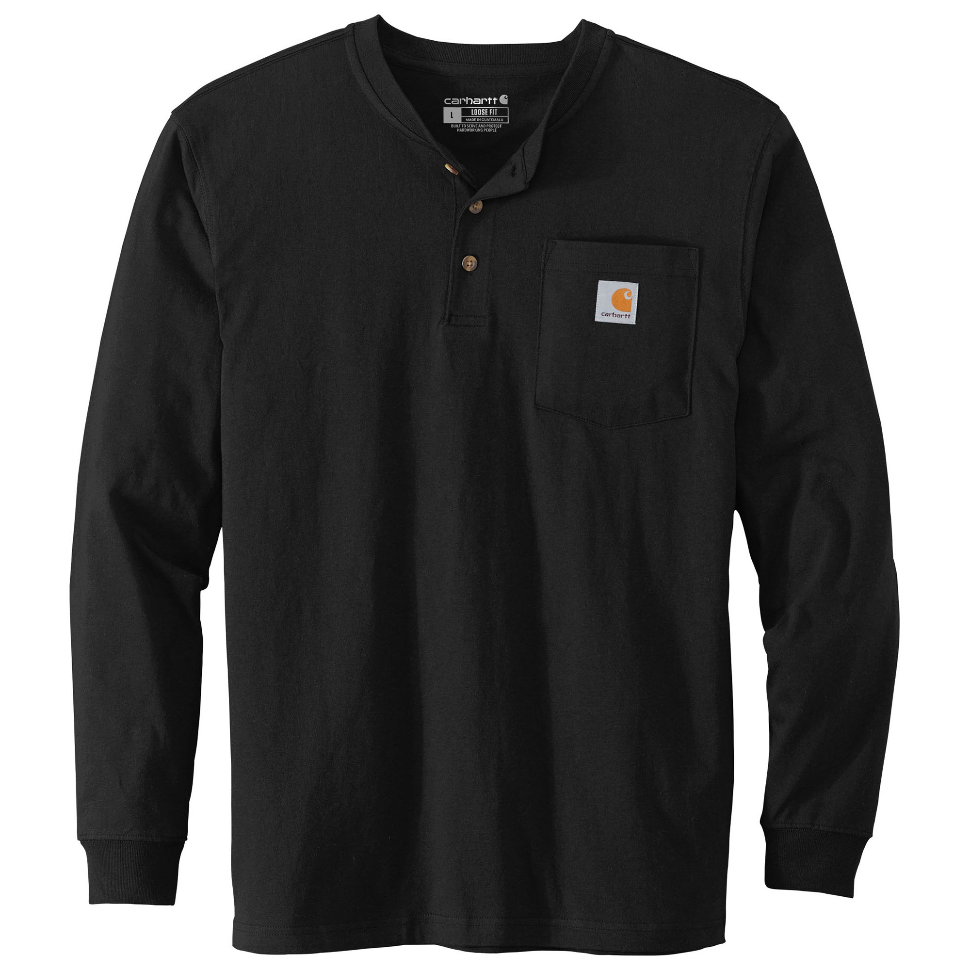 Carhartt K128 Workwear Long Sleeve Henley T-Shirt - Black | Full Source