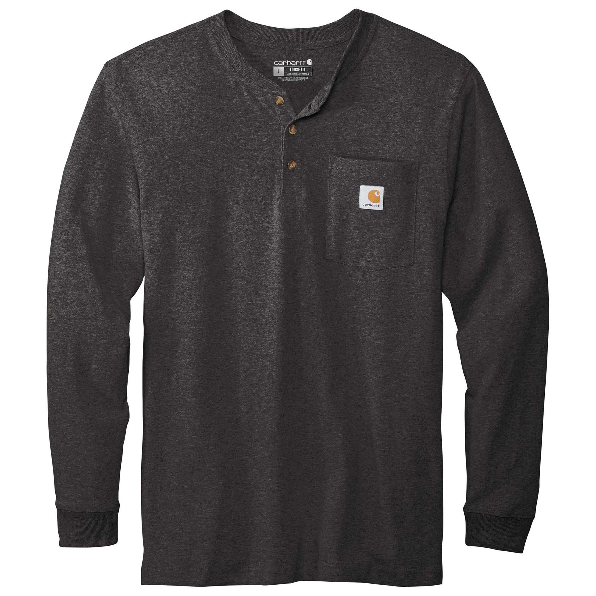 Carhartt K128 Workwear Long Sleeve Henley T-Shirt - Carbon Heather ...