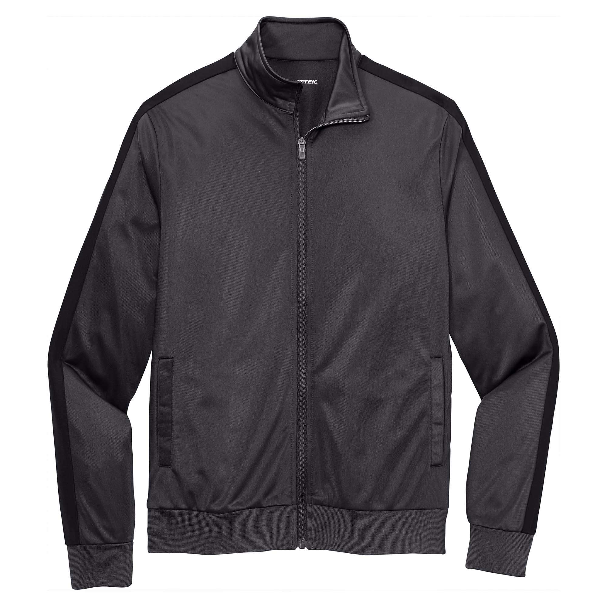 SportTek JST94 Tricot FullZip Track Jacket Graphite Grey/Black