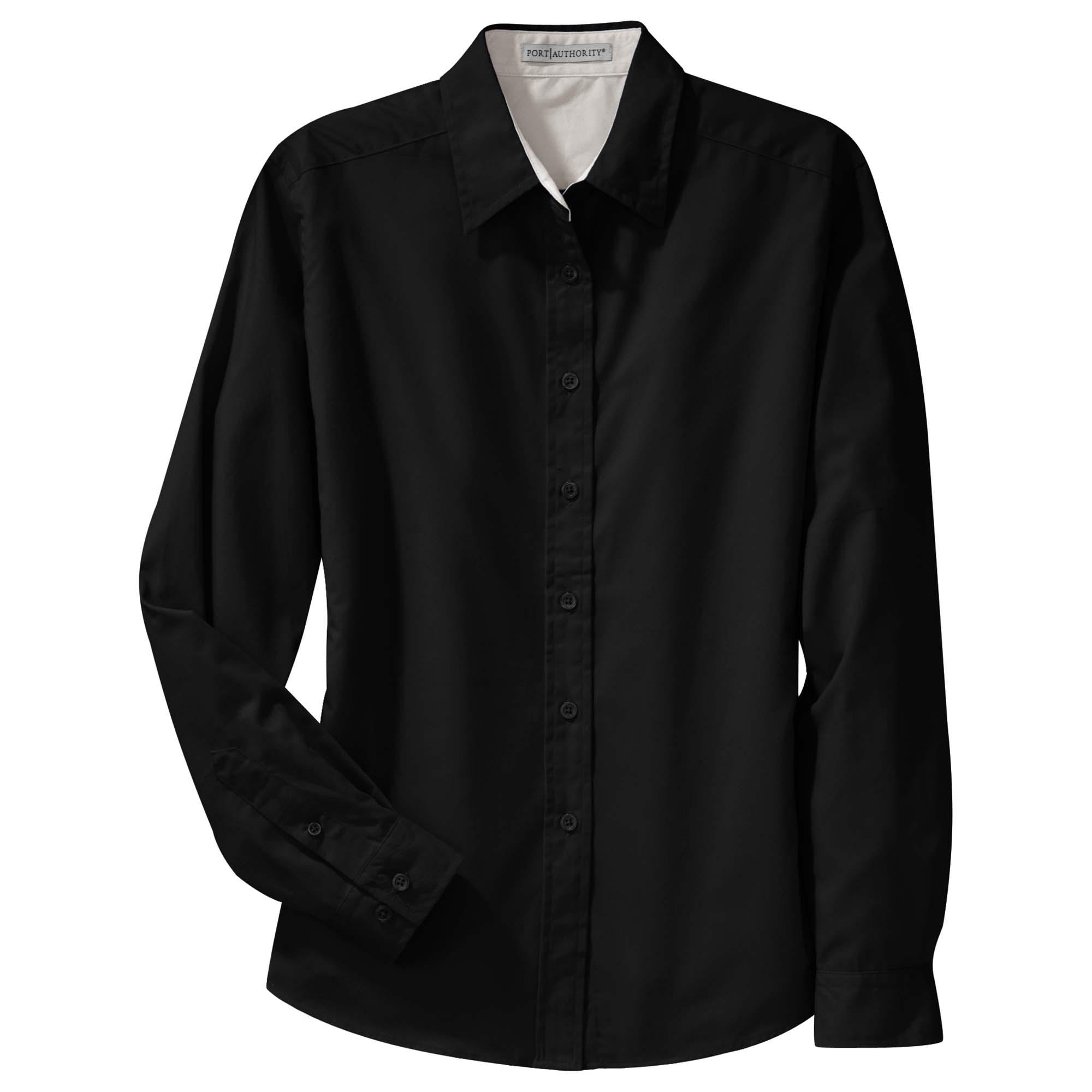 Port Authority L608 Ladies Long Sleeve Easy Care Shirt - Black/ Light Stone - L