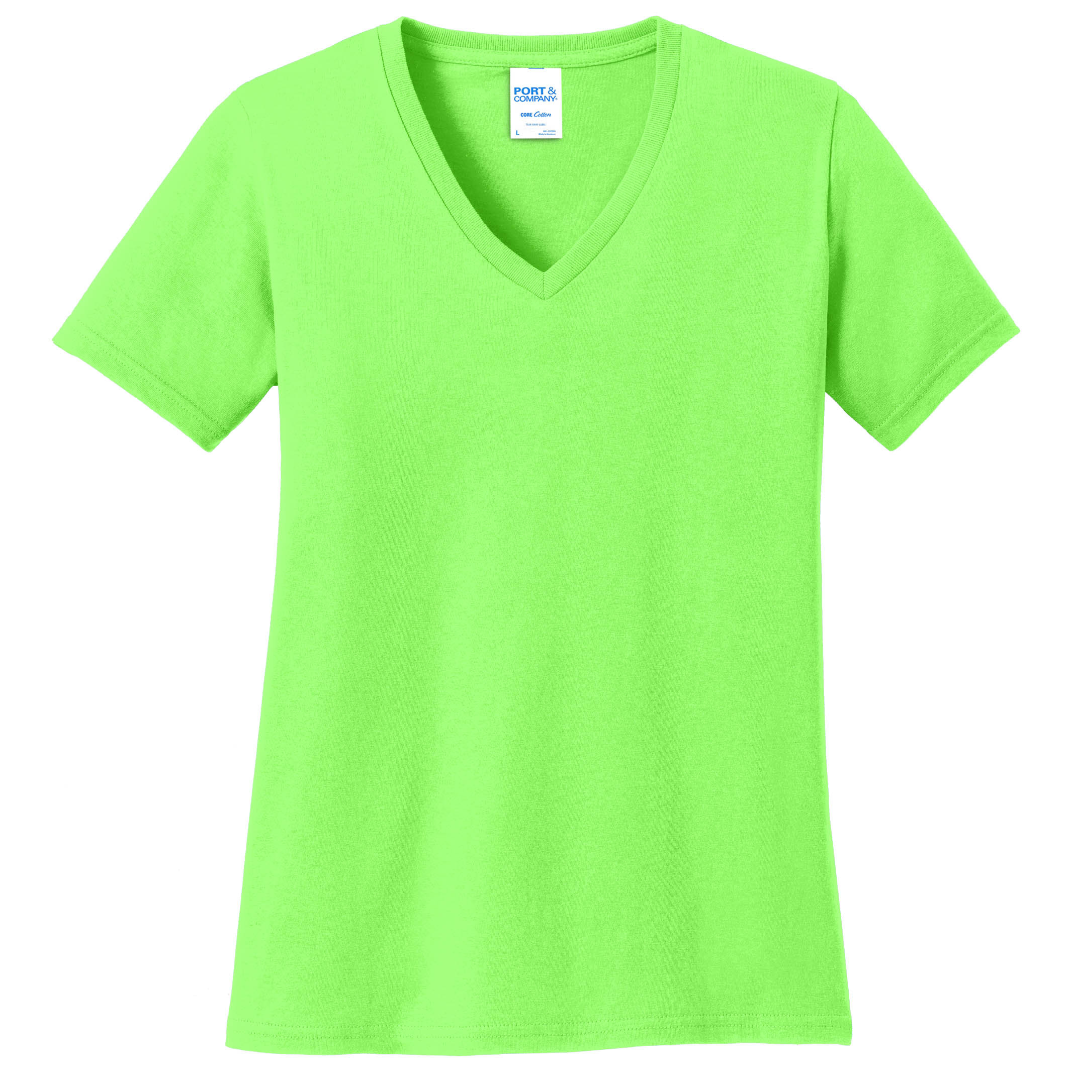 Port & Company LPC54V Ladies Core Cotton V-Neck Tee - Neon Green | Full ...